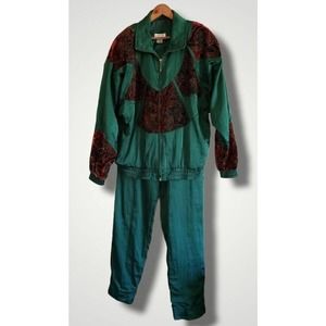 Lavon by Cheerful Corp Tracksuit 2 Piece Emerald Green Velvet Accents Sz M